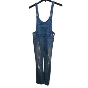 Girls I & M Jeans Distressed Denim Overalls Size L Mid-Rise Adjustable Straps